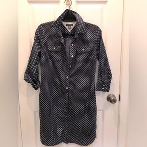 TOMMY HILFIGER Navy Polka Dot Button-Up Dress small